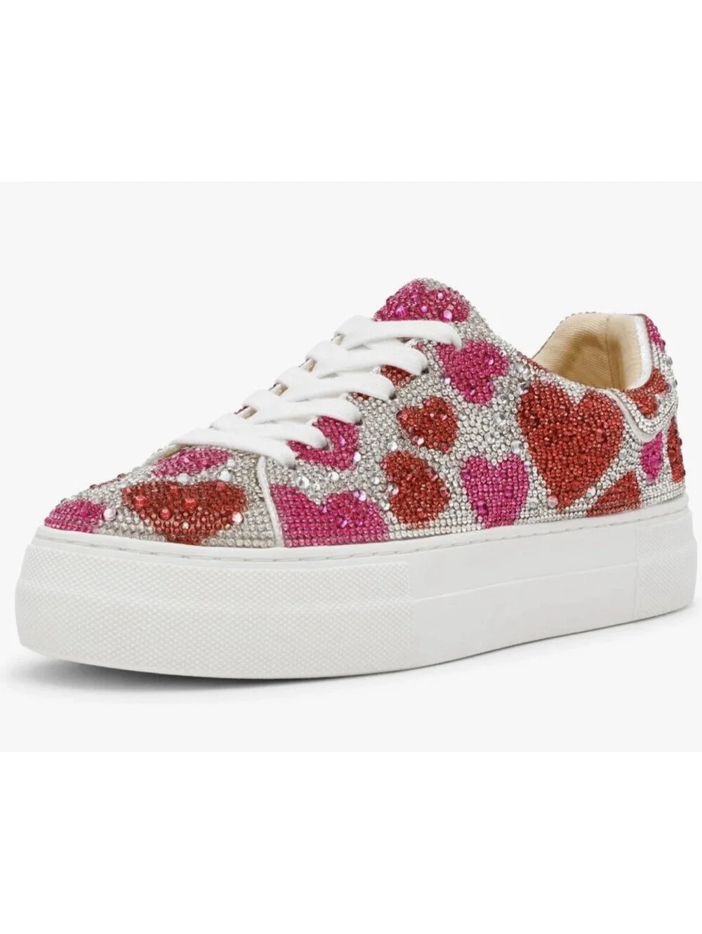 Blue By Betsey Johnson Heart Rhinestone Sidny Platform Sneakers Size 11 Pink/Red
